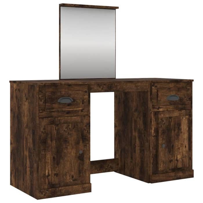 SARA@Meuble cosmétique/ Coiffeuse - KENNETH - avec miroir chêne fumé 130x50x132 5 cm HO15961