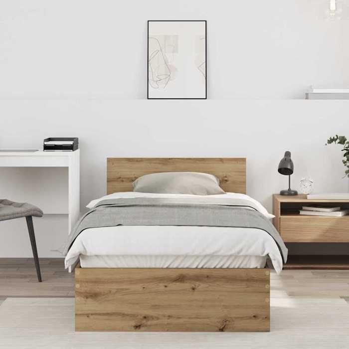 BONNIE®Lit en bois Lit simple:90x190 cm Cadre de lit chêne artisanal 90x190 cm Bois dingénierie neuf11481