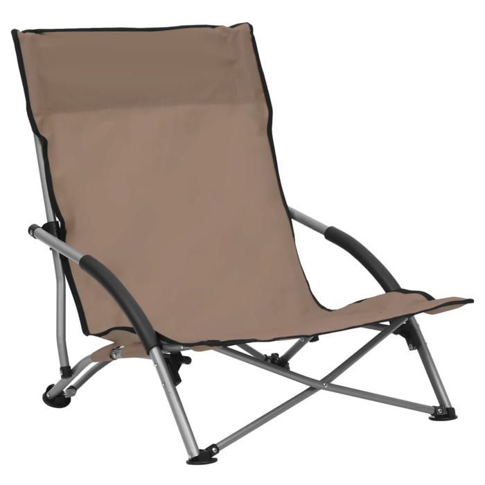 RebaisChaises de plage - Transat jardin - Siège avec Accoudoirs 1 place - exterieur - pliables lot de 2 Taupe Tissu CL823941
