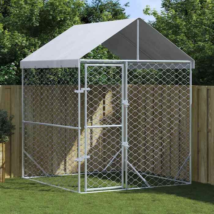 Automne/hiverChenil dextérieur pour chiens avec toit argenté 2x2x25 m - HAuteur:25cm - Grande Taille &FR_499162