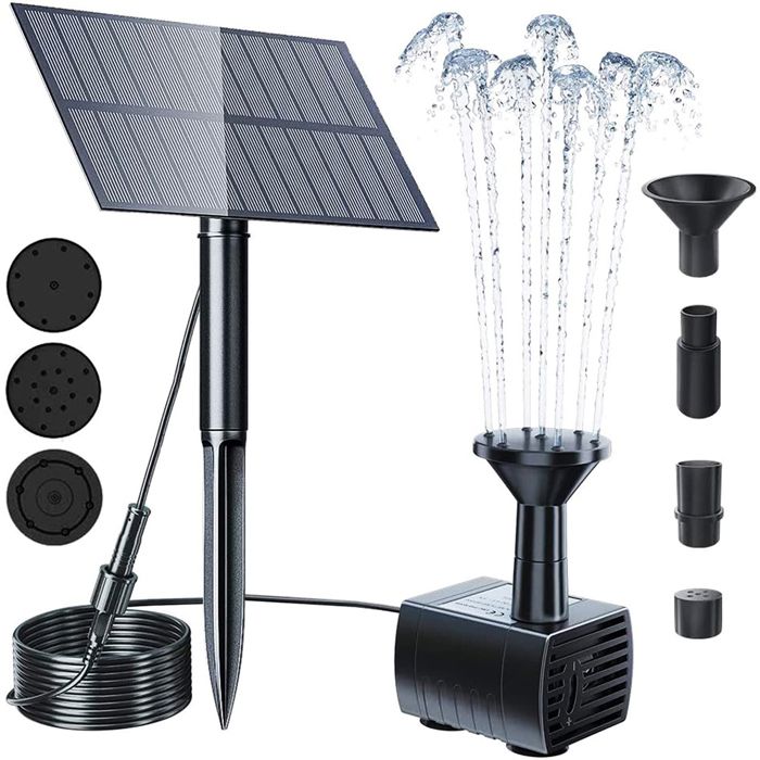 Pompe solaire 2023 avec 7 jets pour bassin bain d’oiseaux ou aquarium flotteur inclus Label