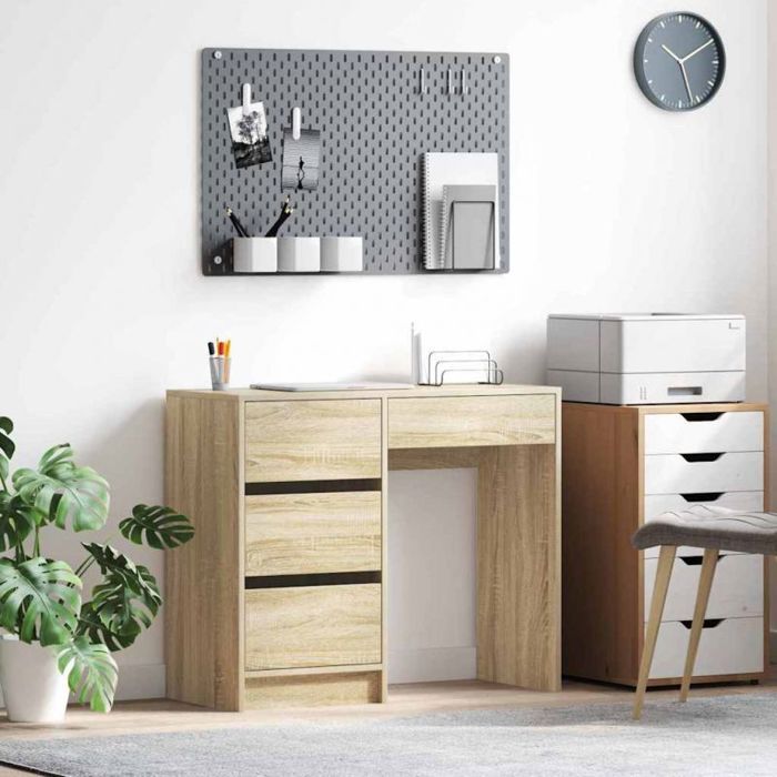 Bureau droit vidaXL chêne Sonoma 90x50 cm – 3 tiroirs finition mate