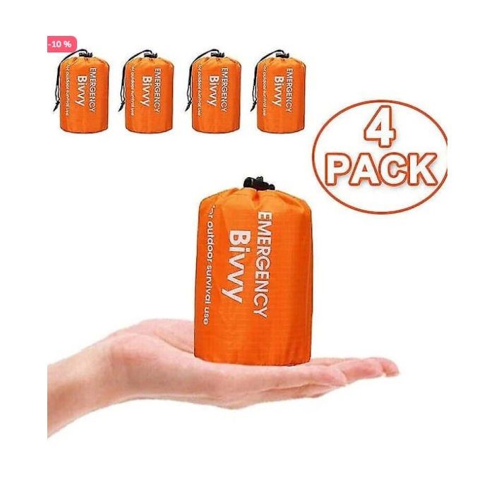 Lot de 4 sacs de couchage durgence chauds et imperméables pour le camping et la survie.