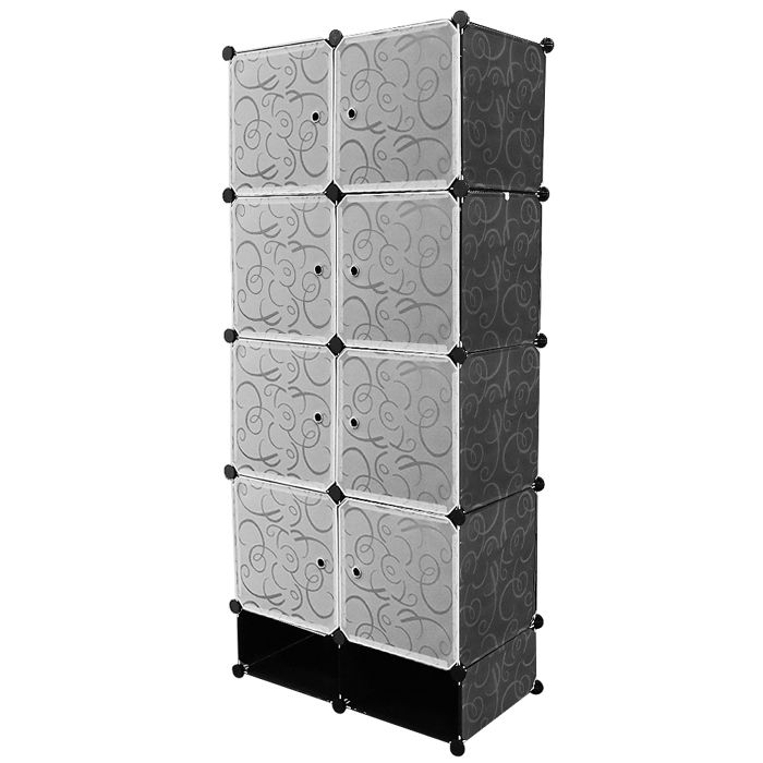 Armoire de Rangement Amovible en Plastique - Armoire Portable à 8 Cubes et Porte-chaussures - 76x37x167 cm - Noir - LVHCMFOHM