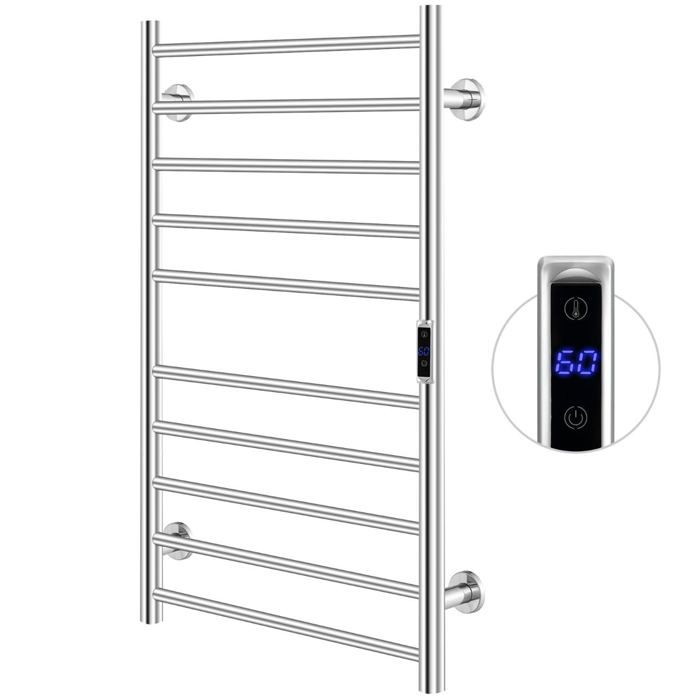Porte-serviettes chauffant mural - HELLOSHOP26 - 53x11x86 cm - 120W - Inox poli miroir - Minuterie 1-8h