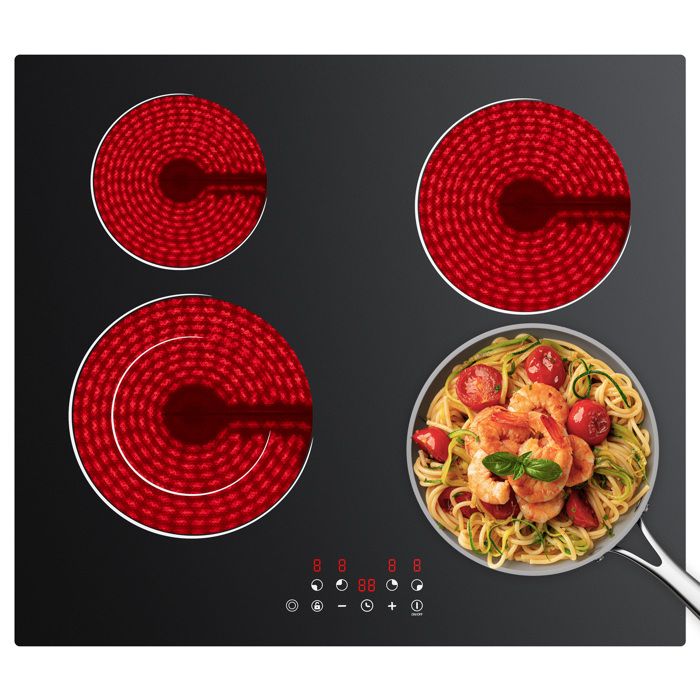 CDV Plaque Vitrocéramique 4 Foyers 6400W – 59 x 52 cm – Encastrable – Sécurité Enfant – Minuterie 99 mins CDVER64B