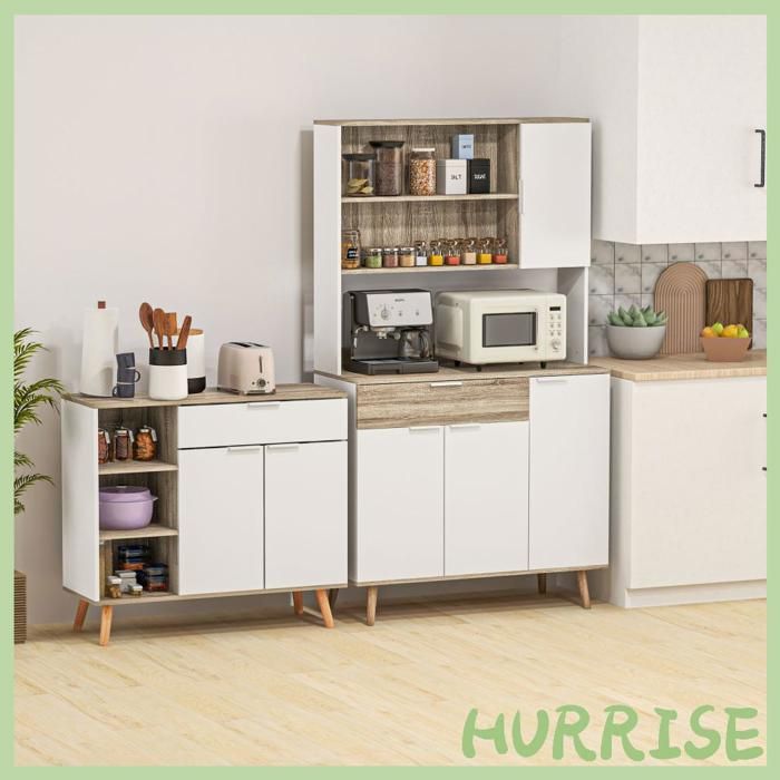 Cocosity Armoire De Cuisine Meuble De Rangement 4 Portes 1 Tiroir Design Scandinave 98 X 39 X 180 Cm Blanc Et Naturel