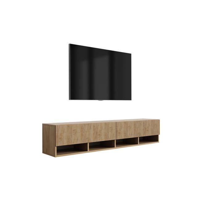Meuble TV mural - Façade rainurée - Chêne Craft - 170 × 32 × 33 6 cm - Étagère et placard