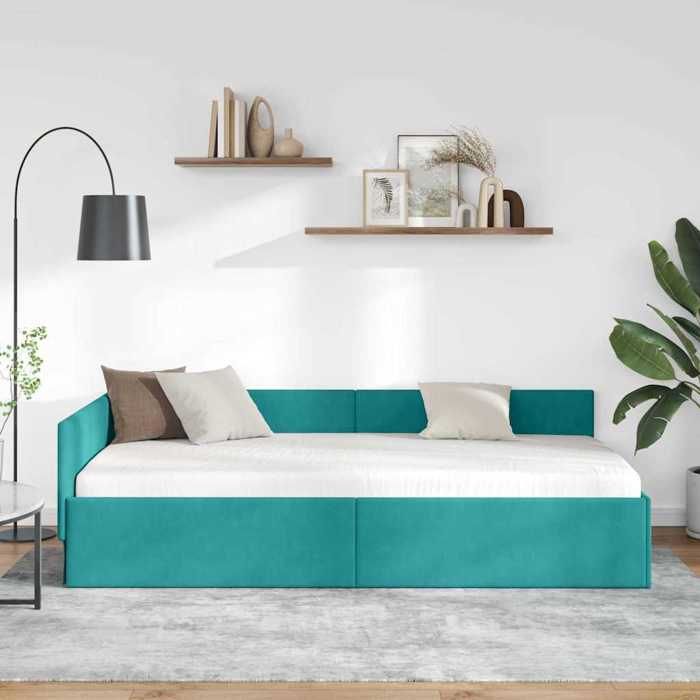 BEAU Cadre de lit dangle - SARAZYJ - Design en L - Lit de repos - Lit de jour - avec tête de lit Turquoise 90cm x 190cm