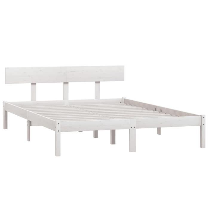 Structure de lit - sans matelas - blanc bois massif 160x200 cm - pour adulte/enfant 42Bh33