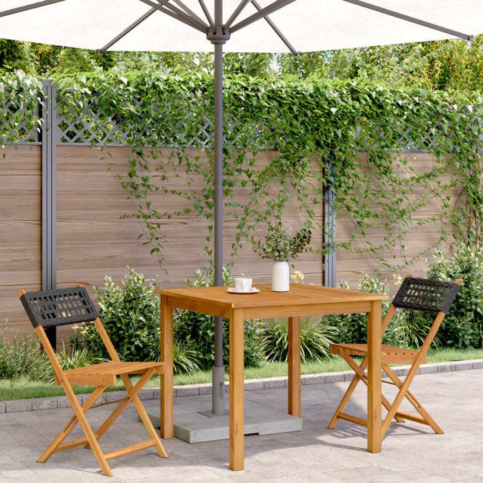 Chaises de bistrot 2 pièces Meuble de jardin protection UV noir bois massif dacacia et rotin - (41x52.5x80 cm) 3gLU78