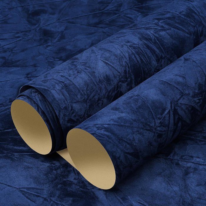 Papier Peint Velours Bleu Foncé Vintage Papiers Peints Salon 0.4x2m Papier Peint Adhesif Mural Bleu Motif Floqué Film Adhesif pour
