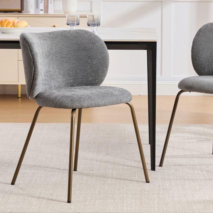 Chaise de salle à manger EVRYAE - dossier courbé ergonomique tissu chenille doux et pieds en métal bronze - Gris