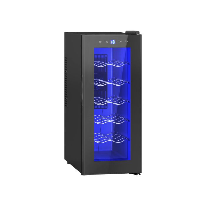 Cave à vin 12 bouteilles 30L 8-18°C double thermoélectrique porte vitrée LED écran tactile noir