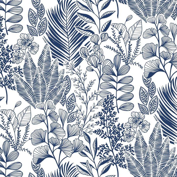 Papier Peint Autocollant 41CMx3M Film Adhésif Pour Meubles Papier Peint Tropical Bleu Et Blanc Film Mural En Vinyle Imperméable