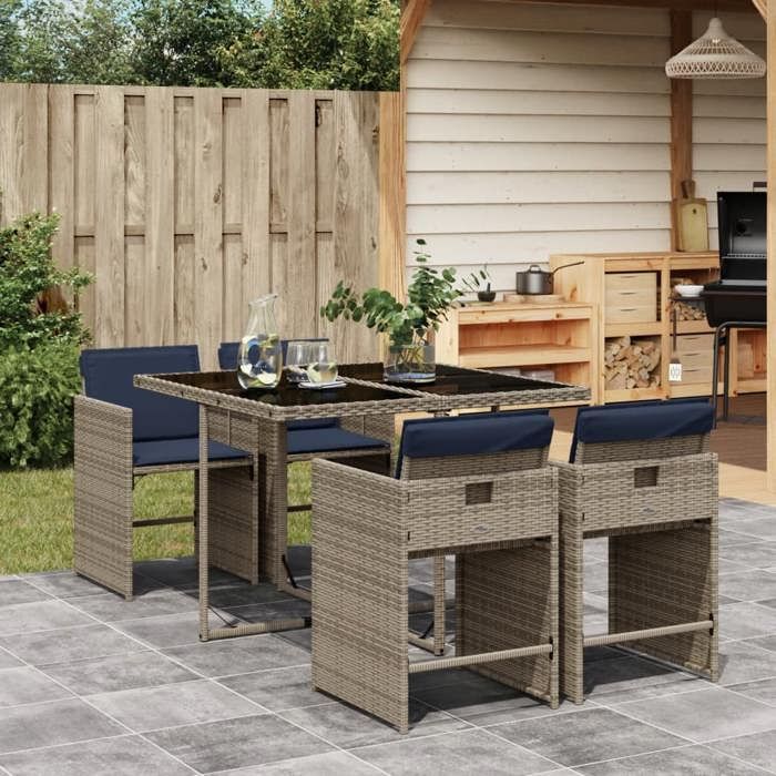 VIDAXL Ensemble Table avec chaises jardin (5 pcs) - ANTI-UV - coussins - gris résine tressée 110x106x73 cm M6363