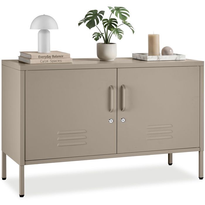 Buffet - TECTAKE - Buffet métallique BAKER avec 2 portes verrouillables avec fermeture magnétique 100 x 42 5 x 65 cm - Taupe Buffet - TECTAKE - Buffet métallique BAKER avec 2 portes verrouillables avec fermeture magnétique 100 x 42 5 x 65 cm - Taupe