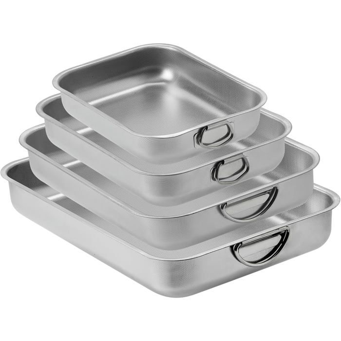 Plat à four inox - Set de 4 plaques - Texture en nid dabeille - Anti-adhésif - Poignées pratiques