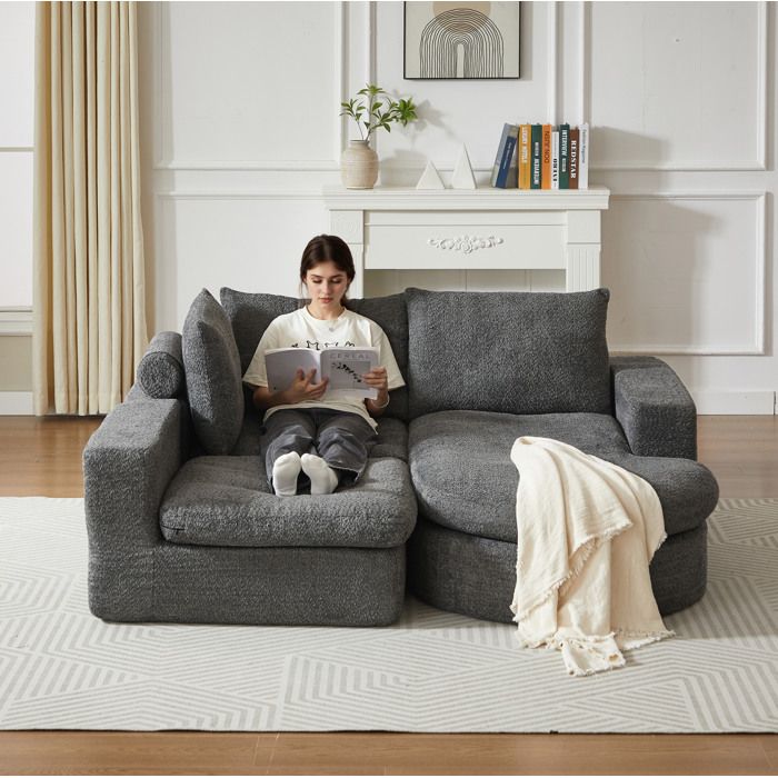 COVREO canapé d’angle modulable 3 places chenille grise avec méridienne réversible compressé sans montage