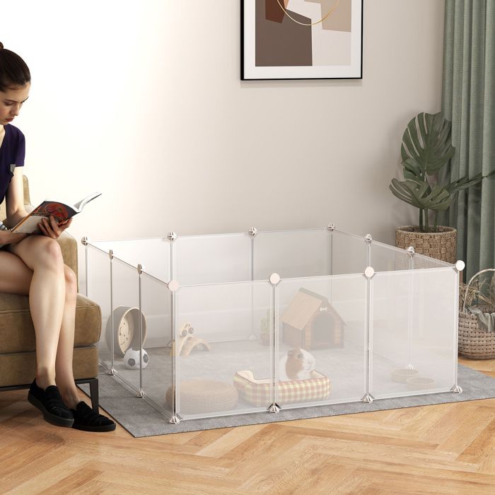 Enclos modulable pour petits animaux - 12 panneaux 35 x 45 cm - Métal & PP - Design modulable - Blanc