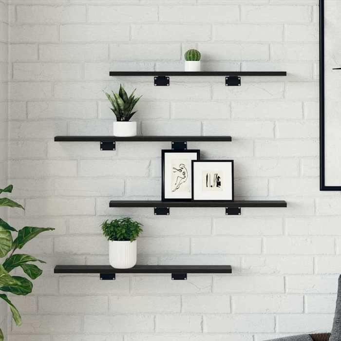 Meuble Étagère - Noir - Étagère à livres - (4 pcs) - Noir 60x10x1 5 cm Bois dingénierie B1339