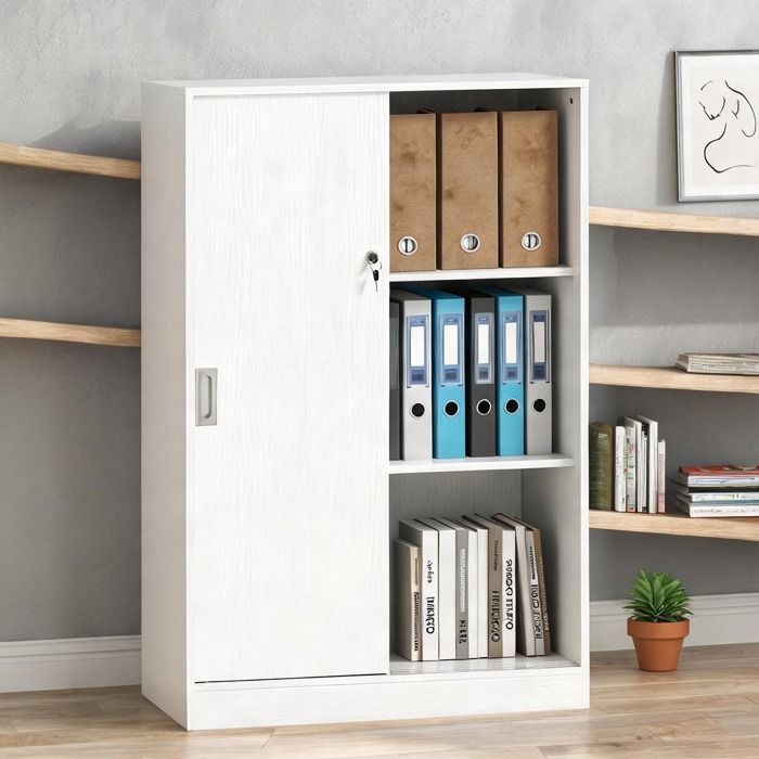 Armoire de bureau blanche 80x40x120 cm 2 portes coulissantes verrouillables panneau de particules