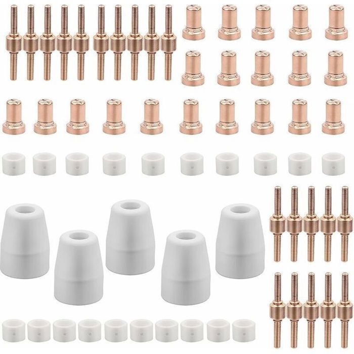 Lot de 65 pièces consommables plasma – Électrodes et buses en cuivre rouge – Pour découpe précise acier et aluminium – Com