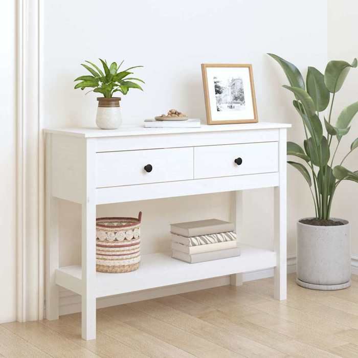 Table console dEntrée - Bout de Canapé - Blanc 100x35x75 cm - Bois massif de pin&01_3571