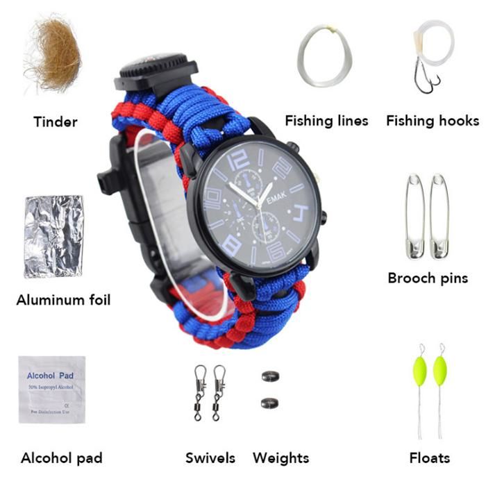 Survie plein air alpinisme camping multifonctionnel - Dofilo - portable étanche antichoc boussole thermomètre sifflet boucle montr