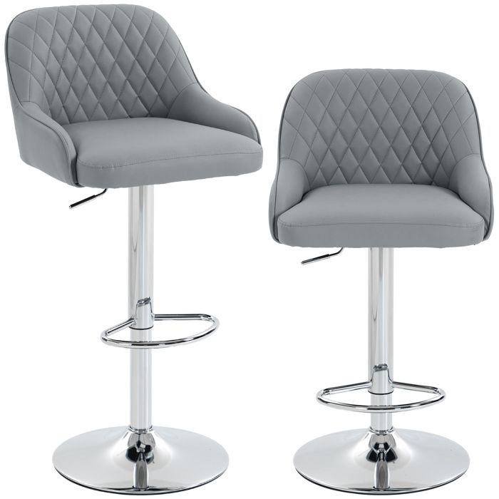 Tabouret de bar - Siège haut pivotant - Lot de 2 - Dossier - Revêtement synthétique - Gris clair - 52 x 47 x 108 cm - ZENLINKJH