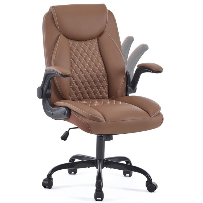 COVREO Fauteuil de bureau ergonomique marron en cuir soutien lombaire accoudoirs relevables hauteur réglable à roulettes