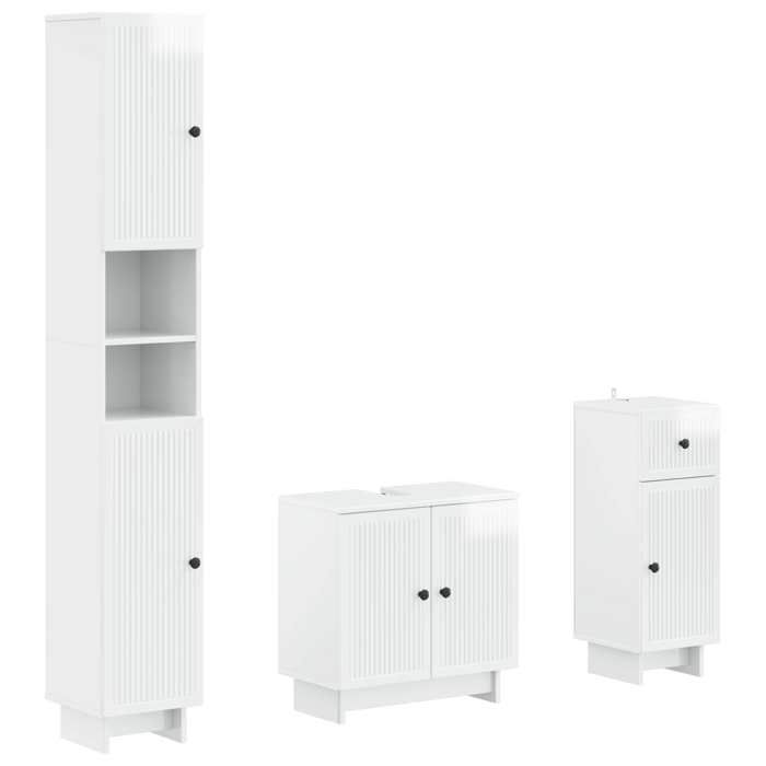 Elégance - Chic Armoire Haute et Cabinet sous lavabo - Ensemble de meuble de salle de bain - 3 pièces - EDE - Blanc brillant_039016