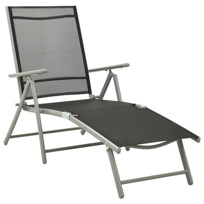 Chaise Longue Pliante Jardin 185 Cm - Textilène, 6 Positions, Acier, Pliable Compact - Transat Bain De Soleil