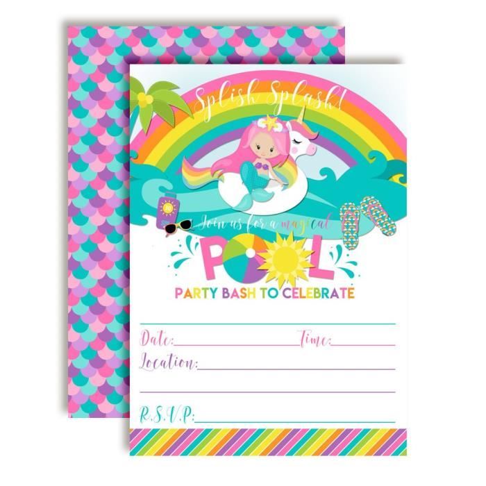 Support A Decorer W8rx1 Invitations De Fete D Anniversaire D Anniversaire De Piscine De Sirene De Licorne Rose De Sirene Dix 5 X7 Cdiscount Beaux Arts Et Loisirs Creatifs