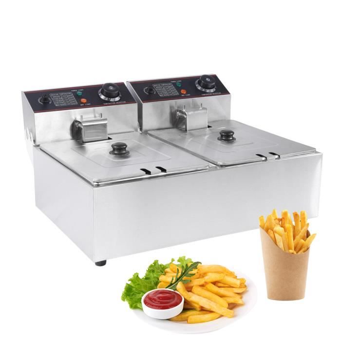 17 L, 3.000 W, Thermostat, Temp/érature de chauffe 60-200 /°C, Robinet de vidange Acier Inox Royal Catering Friteuse /Électrique Friteuse Professionnelle RCEF 15E