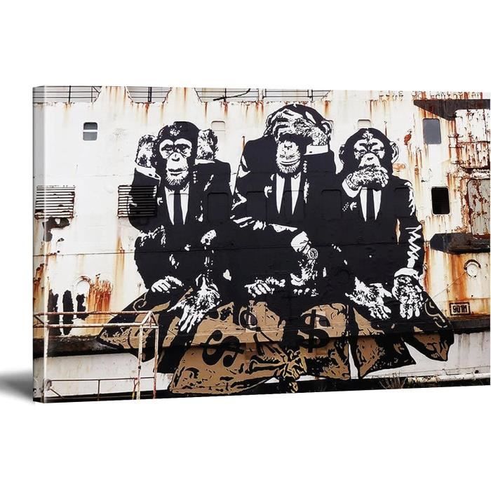 Plaque Murale 4 Singes Sages - Cuivre Sur Bois Vintage, Qualité Haute