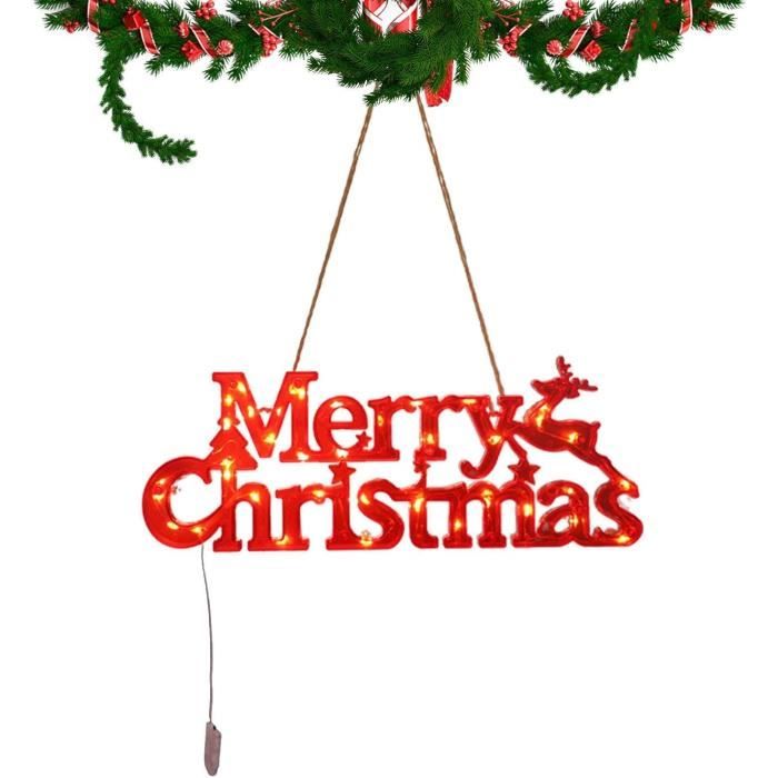 Lumières de Noël à LED Lettres Bouton à Piles Joyeux Noël Panneau Lumineux pour Porte d'Entrée Mur Décoration de Fête à Domicile-Blanc
