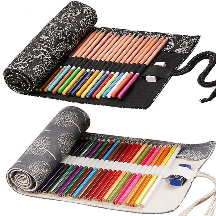 2 Pièces Sac à Crayon De Toile, 36 Trous Trousse Crayon De Couleur En Toile Enroulable, étui à Crayons Pour Crayon De Couleur, Crayons De Maquillage