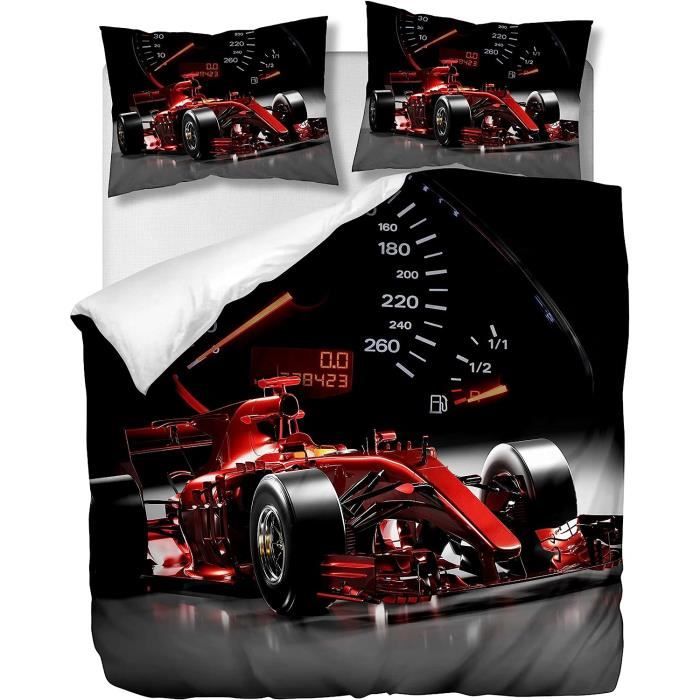 Parure De Lit Formule 1 BullRacing - Housse De Couette 200x200cm + Taies, Microfibre Polyester - Thème Course, Hypoallergénique