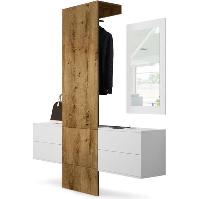 Corps en Blanc Mat//Panneau portemanteau en Marbre Graphite Vladon Vestiaire Garderobe Carlton Set 1