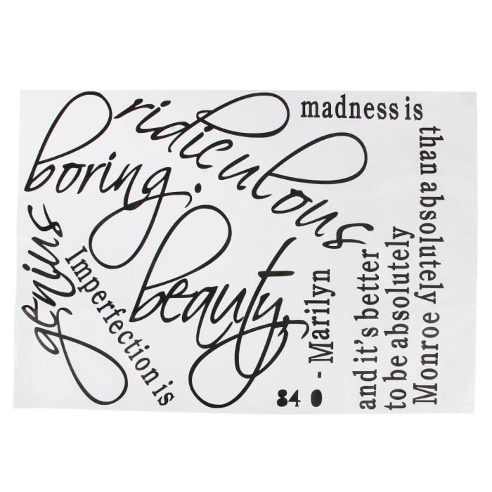 Autocollant Mural Art Decalque Vinyle Citation Imperfection Is Beauty Marilyn Monroe Noir Cdiscount Maison