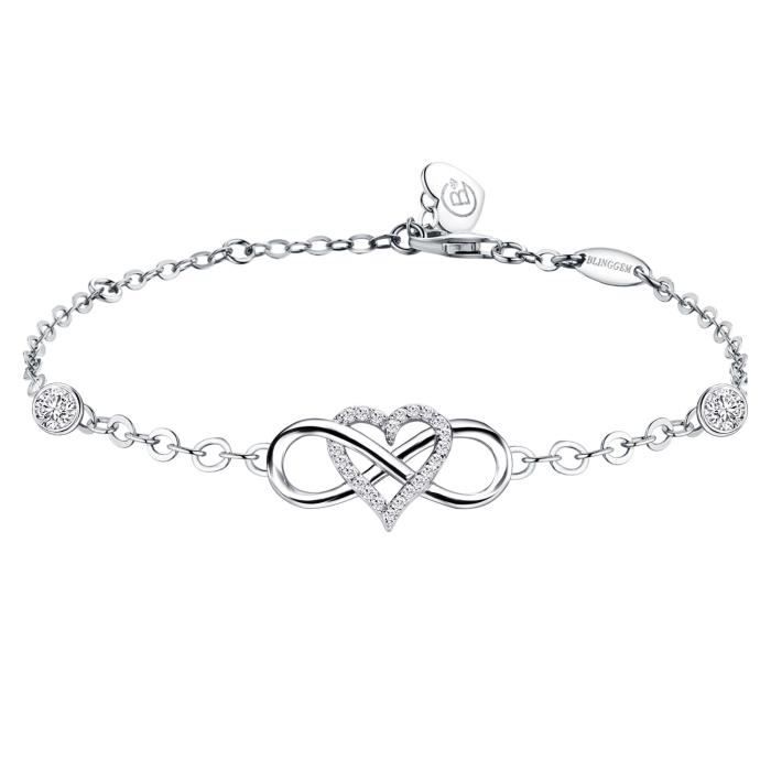 J.End/éar Bracelet Infini pour Femmes Filles Or Rose 925 Argent Sterling Bracelet Tress/é /à La Main avec Cha/îne Multicolore et R/églable Infinity Breloque Bracelet Fil 16+8cm