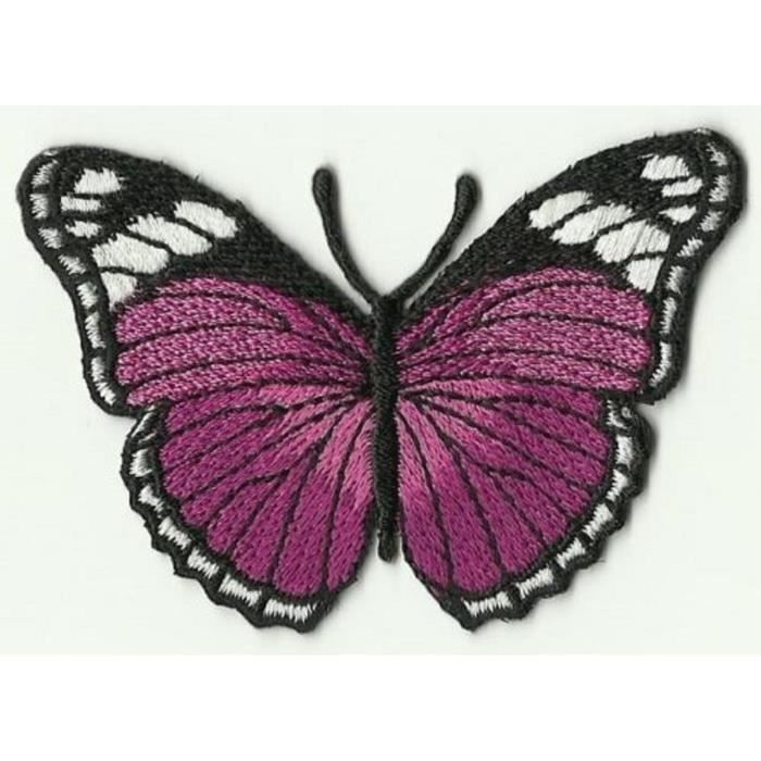 Écusson Brodé Thermocollant Papillon Noir - Patch 7x5,3 Cm Pour Customisation Textile