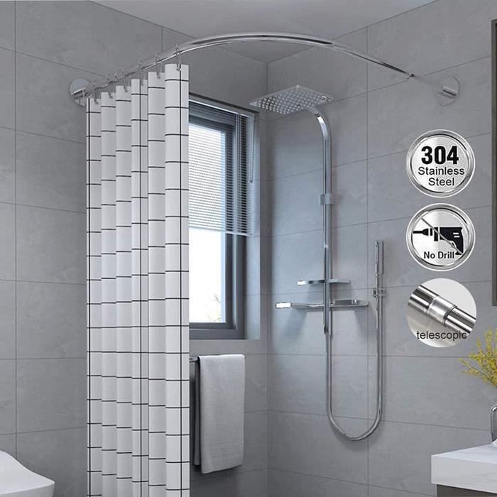 Barre Télescopique Relaxdays Acier Inox - Sans Perçage, 110-200 Cm, Gris, Charge 10kg