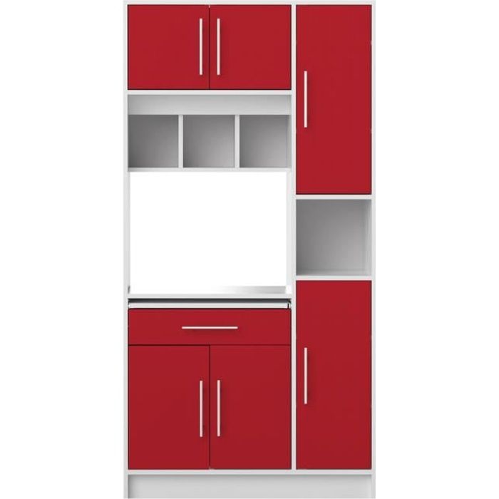 buffet de cuisine - temahome - louise - 6 portes - 1 tiroir - rouge et blanc