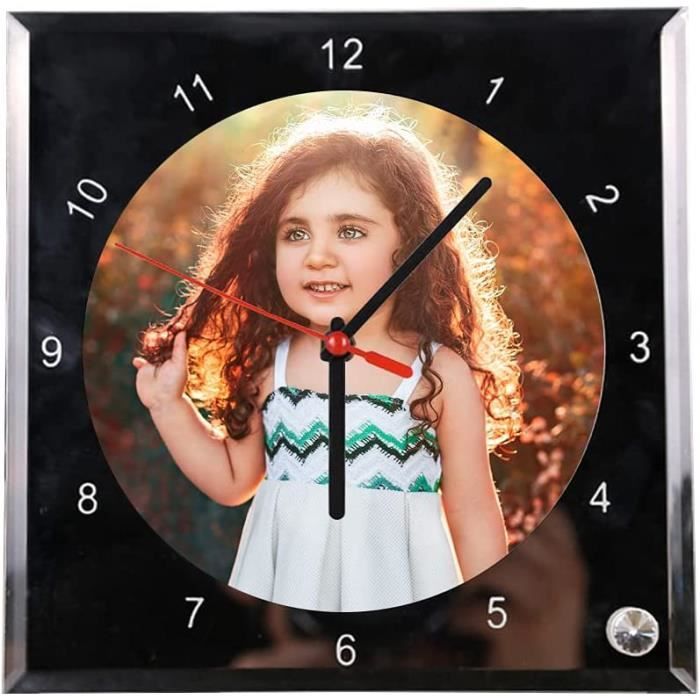 Horloge Murale Personnalisable Avec Photo - Format Carré Acrylique 19.8 X 19.8 Cm - Cadeau Original Anniversaire, Mariage, Noël
