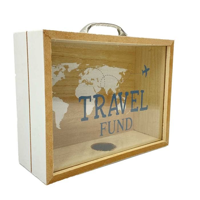 Tirelire en bois - OUT OF THE BLUE - Malle Travel - Enfant - Mixte - Bois - Marron - Rectangulaire - Décorative