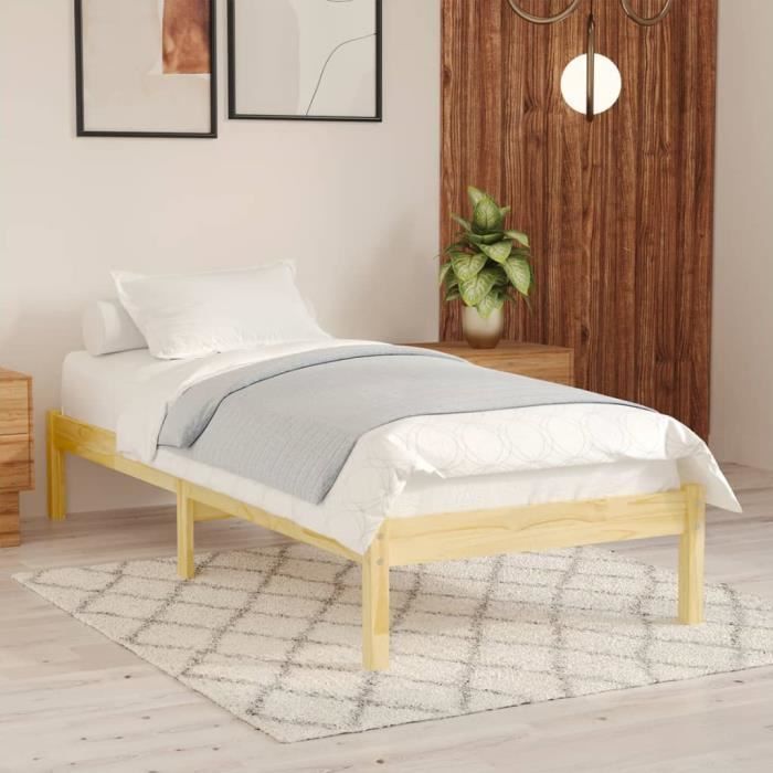 cadre de lit simple - jili - noir bois de pin massif 90x200 cm - contemporain - design