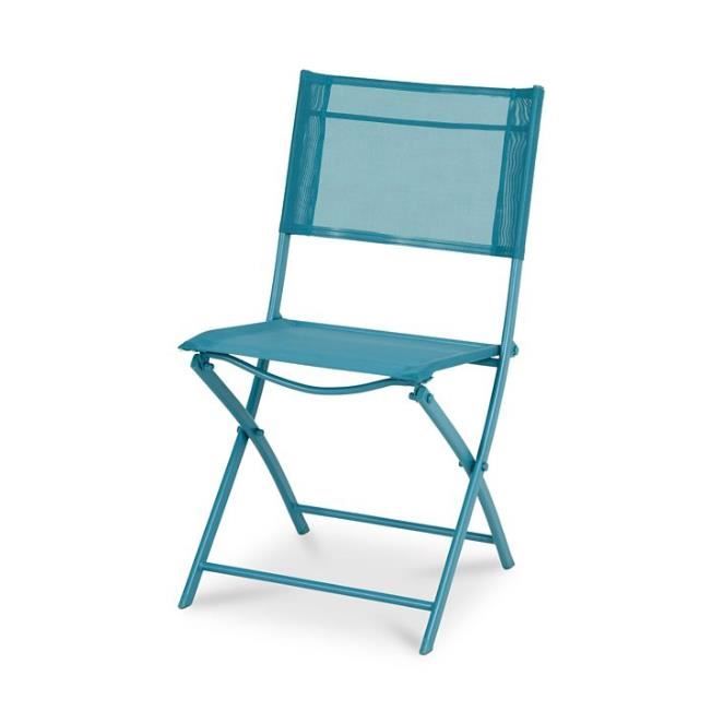 CHAISE PLIANTE PLIABLE BLEU METAL POUR JARDIN EXTERIEUR CADRE ACIER