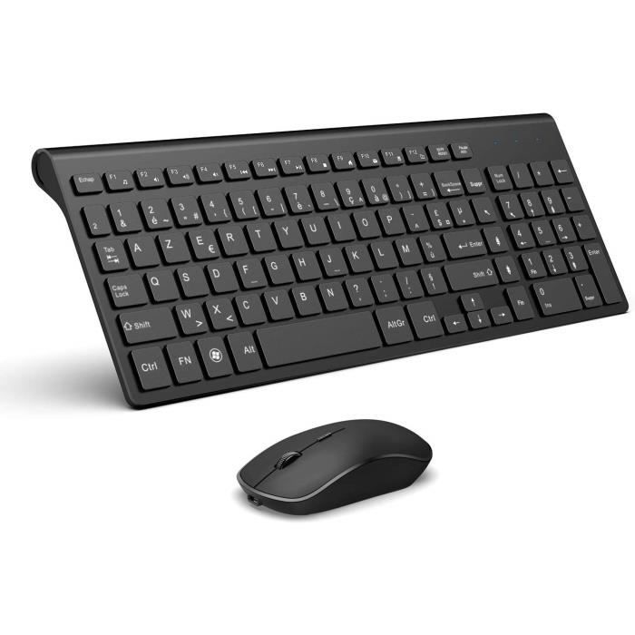 Clavier Souris Sans Fil Rechargeable JOYACCESS - AZERTY Compact 2.4G - Souris Silencieuse 2400 DPI - Noir
